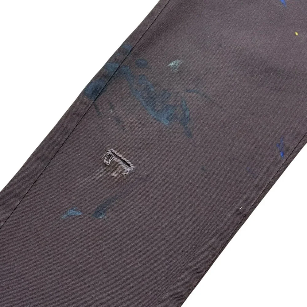 Men’s Dickies Slim Straight Work Pants Brown Distressed Paint Splatter - Picture 13 of 15
